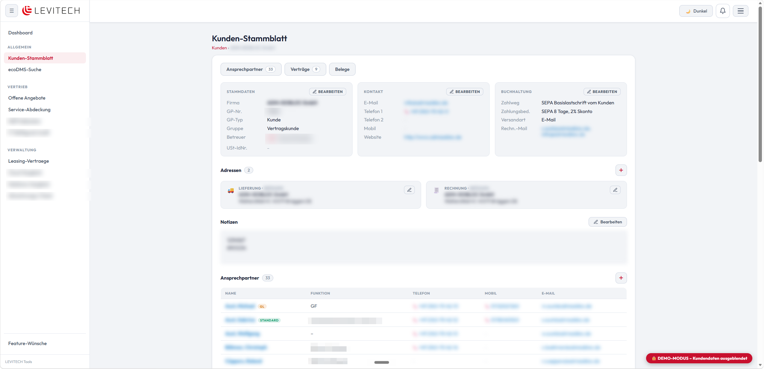 Kunden-Stammblatt — Screenshot (Demo-Modus)